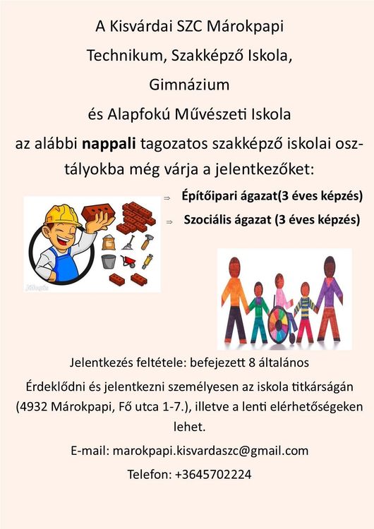 Szabad helyek a nappali képzésen